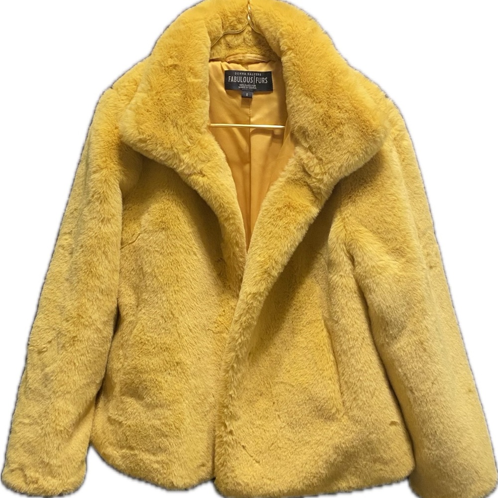 DONNA SALYERS FABULOUS FURS WOMEN’S SHORT COAT SIZE S FAUX FUR IN GOLD